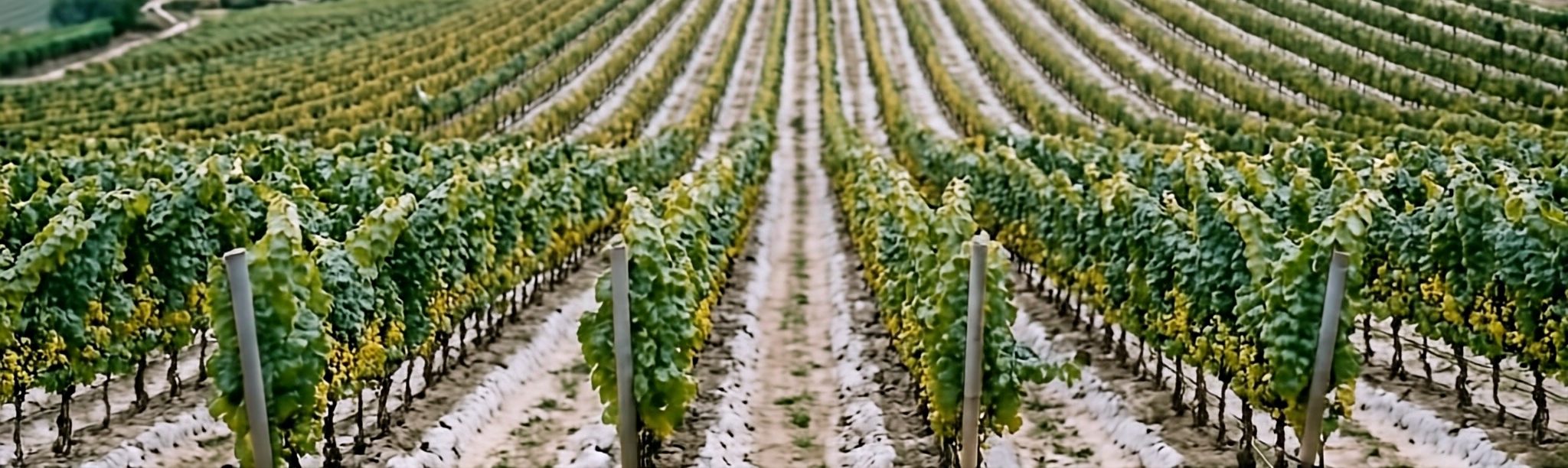 Les rangs de chardonnay sur le coteau, la craie blanche entre les ceps.